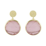 pink quartz circle drop earrings