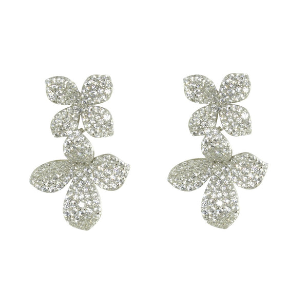 PAVÈ DOUBLE FLOWER DROP EARRINGS - Main Image