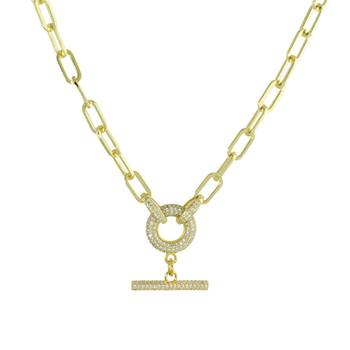 Cz gold toggle necklace 