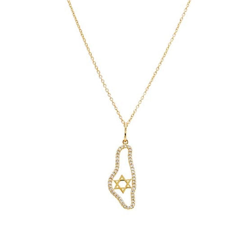 CZ map of Israel necklace with star of David