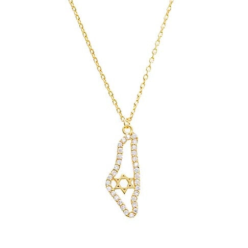 diamond outline map of israel necklace