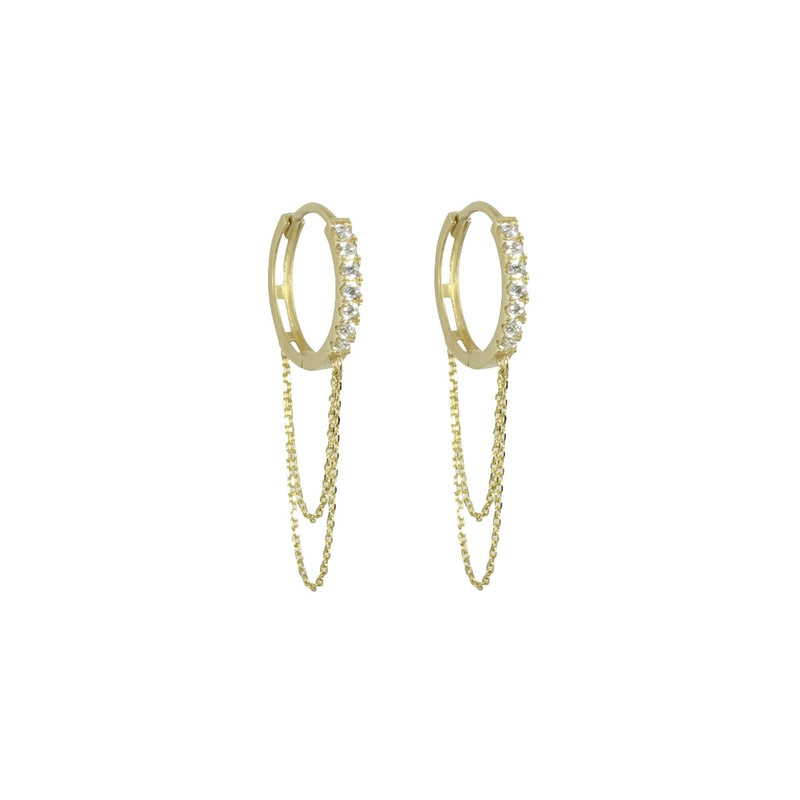 14K GOLD HOOPS WITH DOUBLE  CHAIN