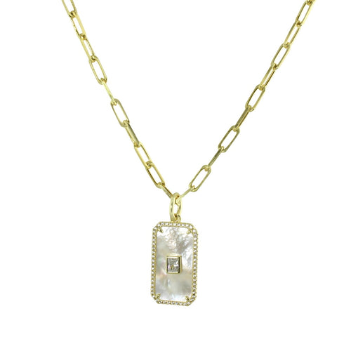 MOTHER OF PEARL DOG TAG NECKLACE