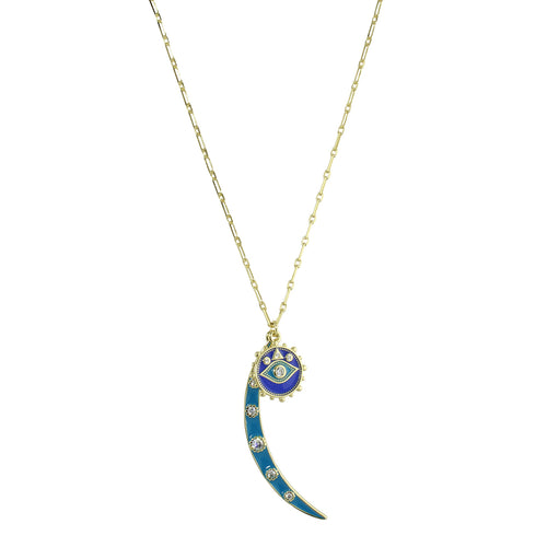 Duo charm blue moon & evil eye necklace double pendant