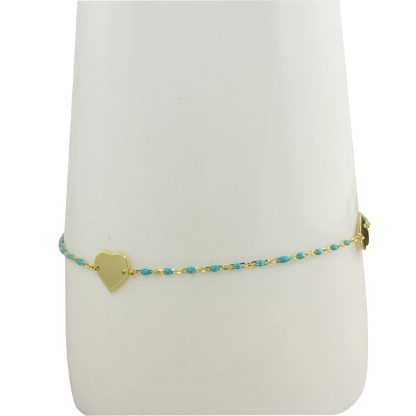 TURQUOISE ANKLET WITH GOLD HEARTS