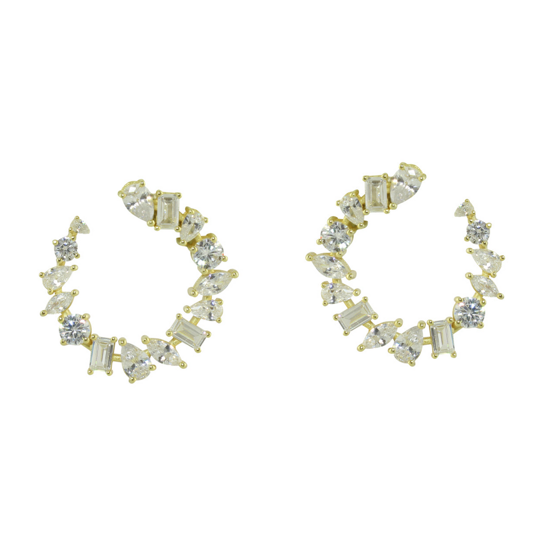 FANCY MIXED STONE OPEN HOOP EARRINGS