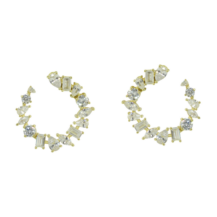 FANCY MIXED STONE OPEN HOOP EARRINGS