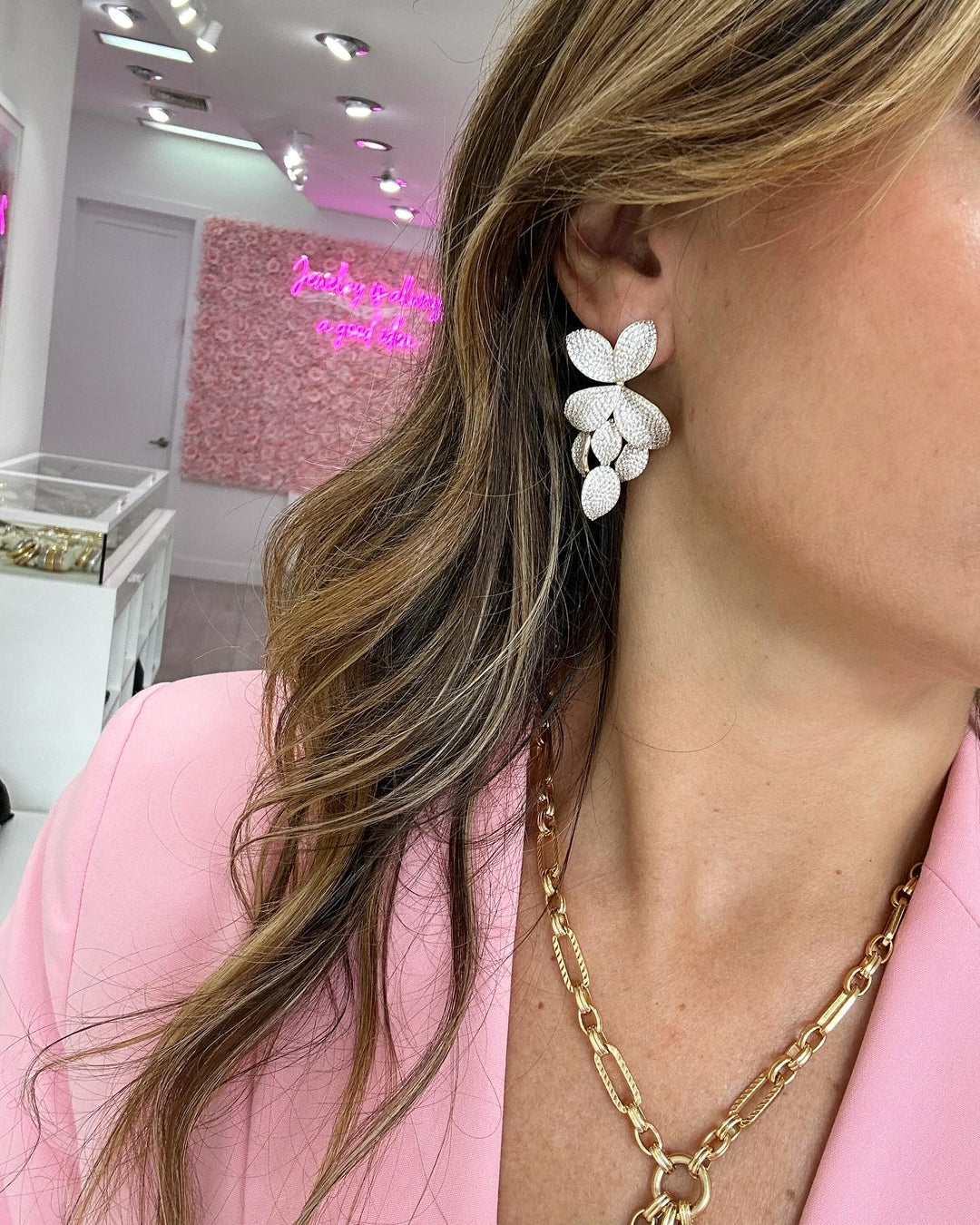 PAVÈ FLOWER DROP EARRINGS