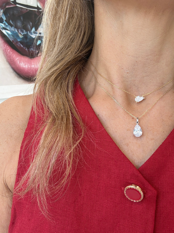 SIDEWAYS PEAR SOLITAIRE NECKLACE