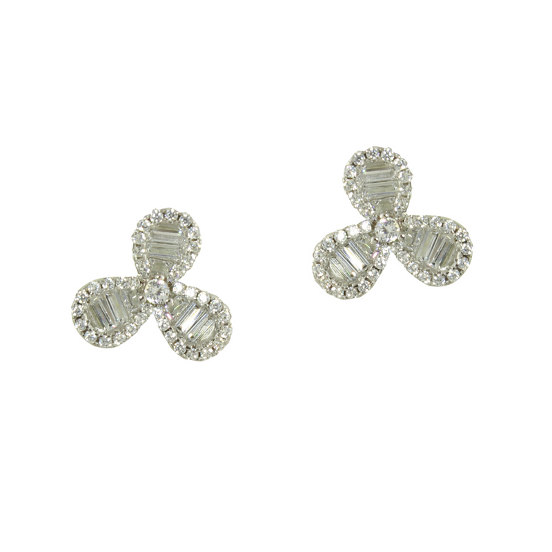 Silver baguette flower earrings