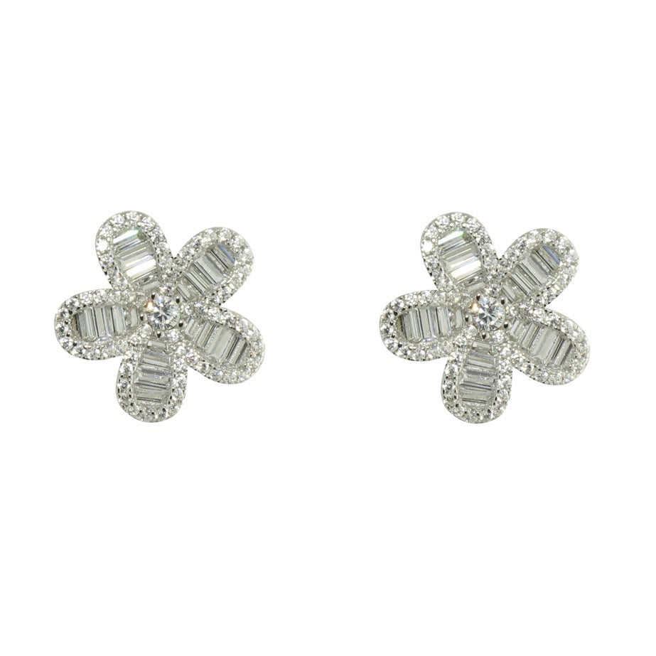 BAGUETTE FLOWER STUD EARRINGS