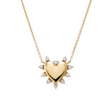 14 K gold heart necklace with diamond detailed border