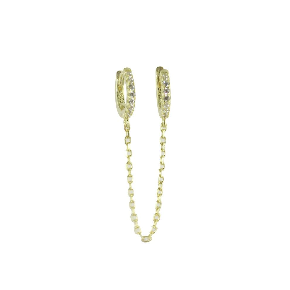 DOUBLE PIERCING CHAIN HUGGIE EARRINGS