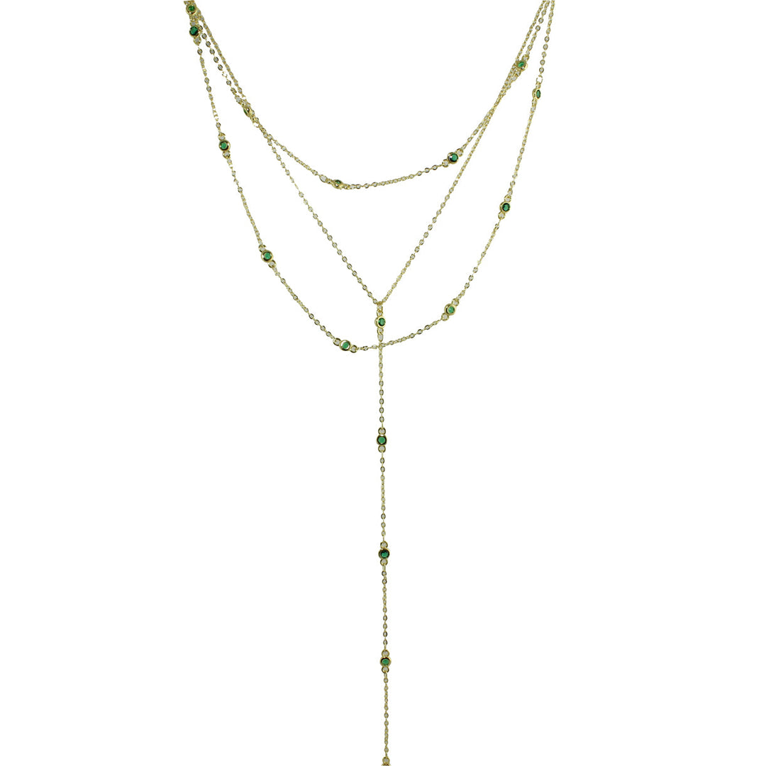 THREE LAYER DIAMOND STATION LARIAT NECKLACE