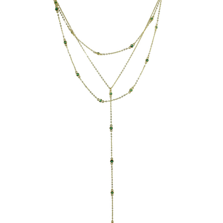 THREE LAYER DIAMOND STATION LARIAT NECKLACE