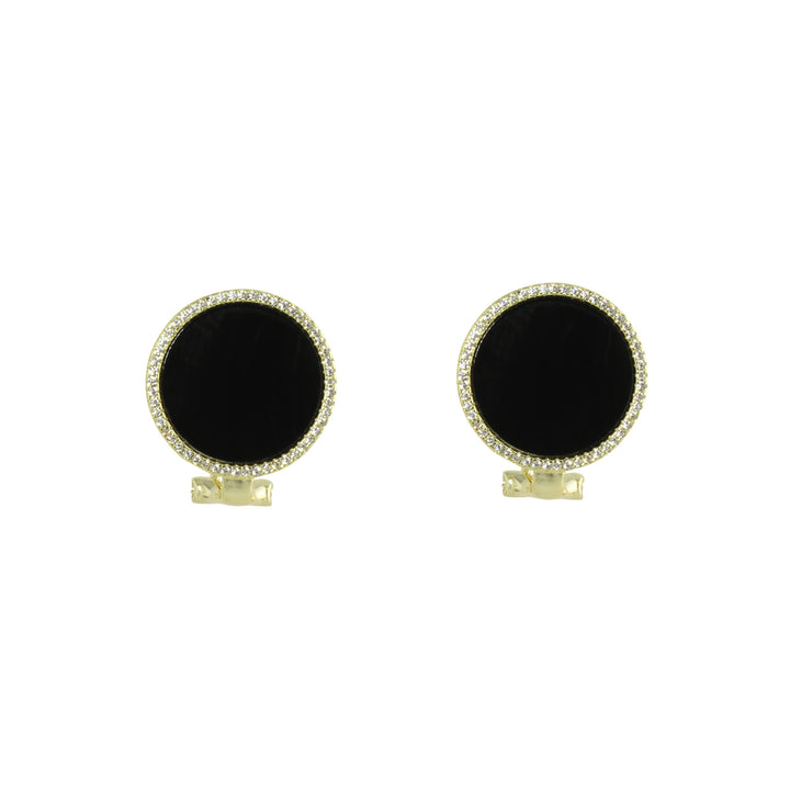BLACK ROUND CLIP ON EARRINGS