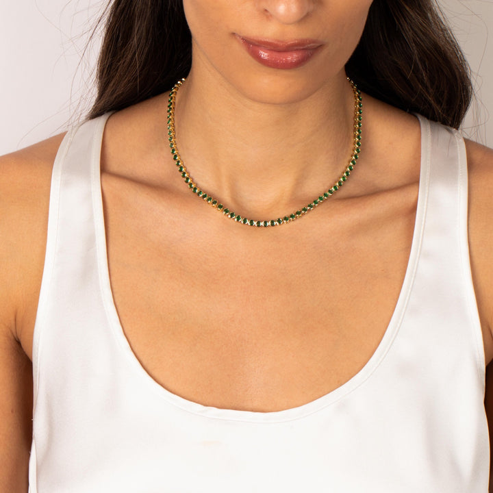 GREEN BEZEL TENNIS NECKLACE
