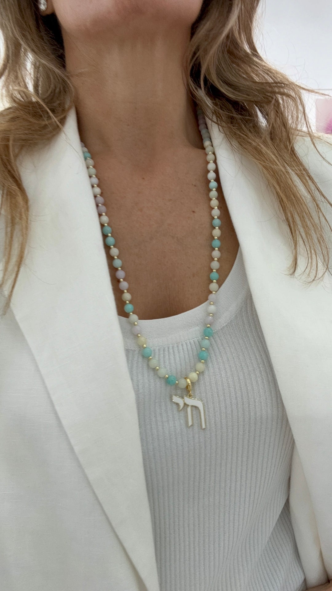 LONG PASTEL BEAD CHAI NECKLACE