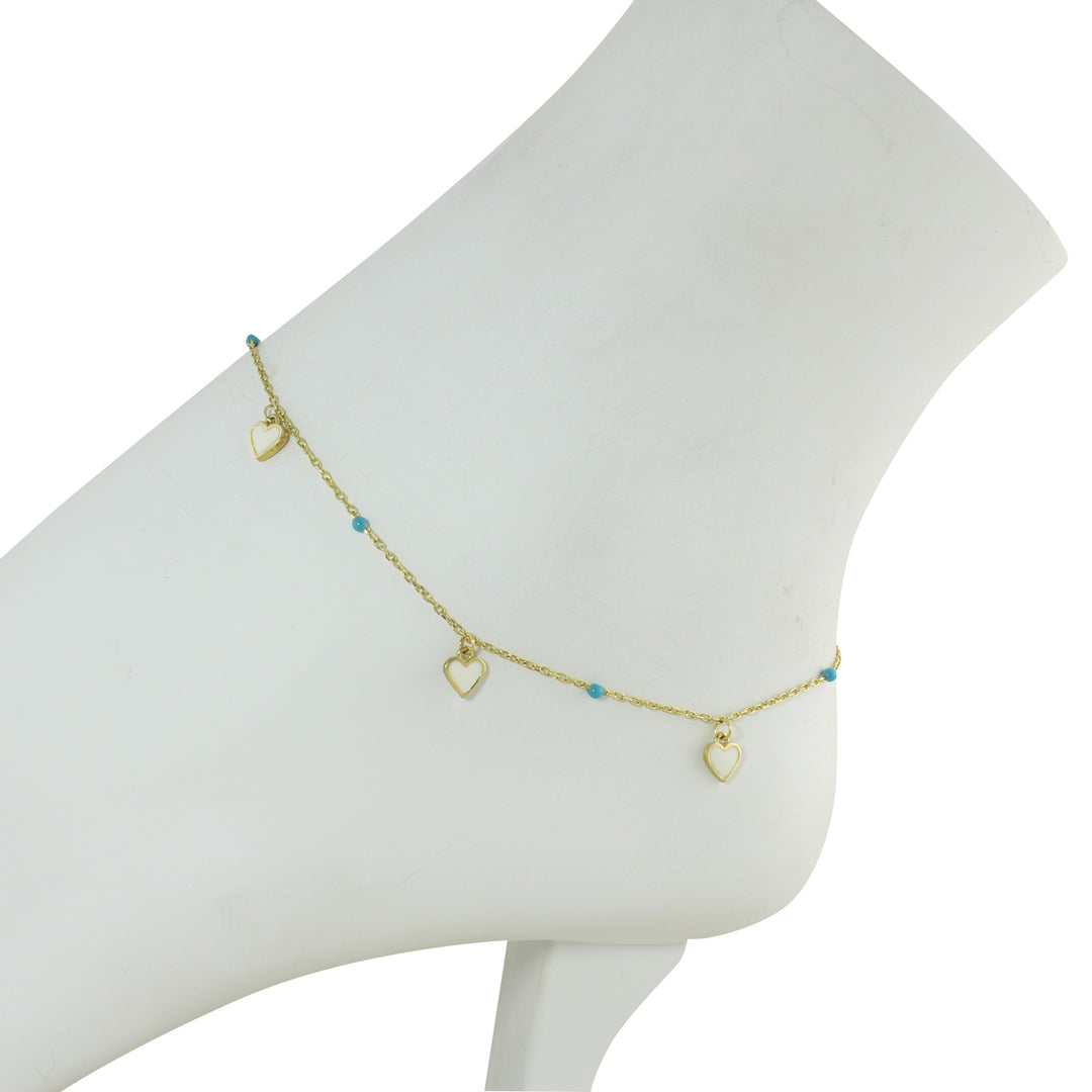 TURQUOISE BEAD &amp; HEART ANKLET