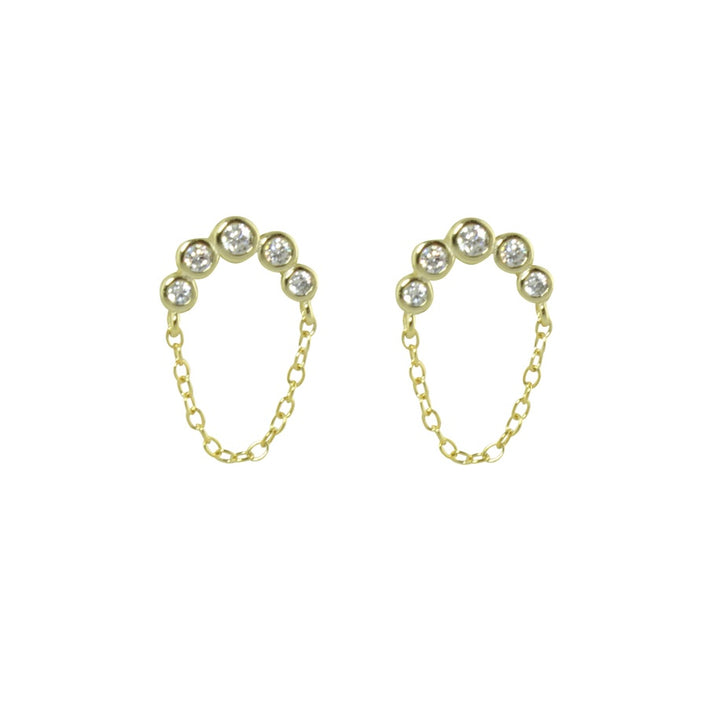 CZ CURVED BAR &amp; CHAIN EARRINGS