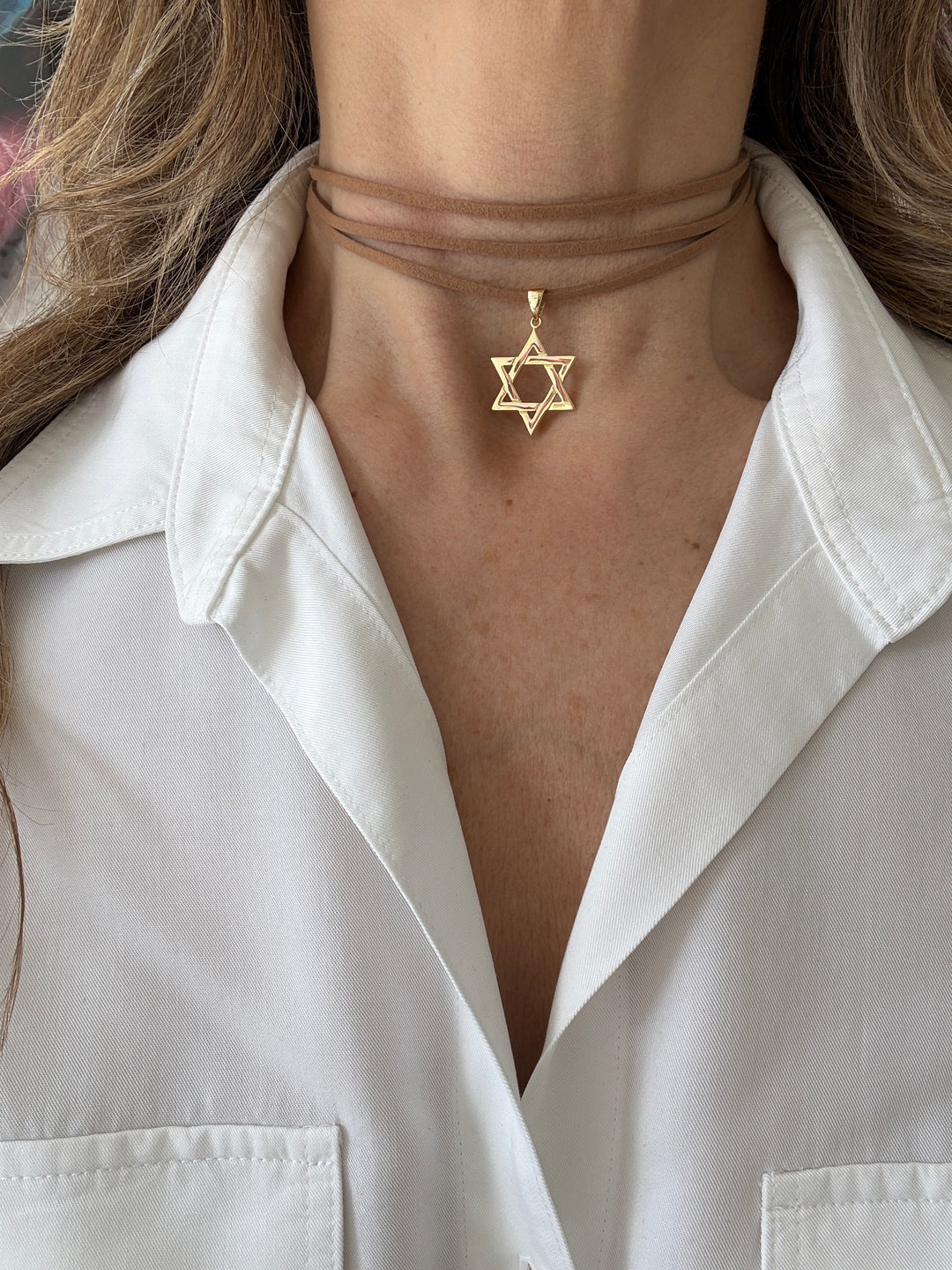 CORD WRAP LARGE STAR OF DAVID CHOKER