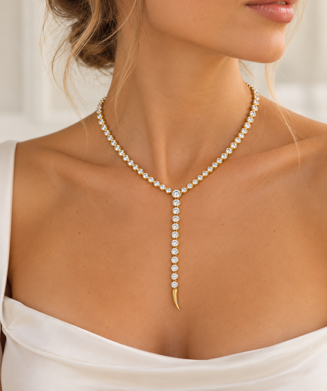 BEZEL TENNIS Y LARIAT NECKLACE