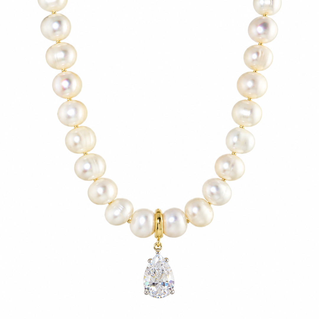 DIAMOND DROP PEARL NECKLACE