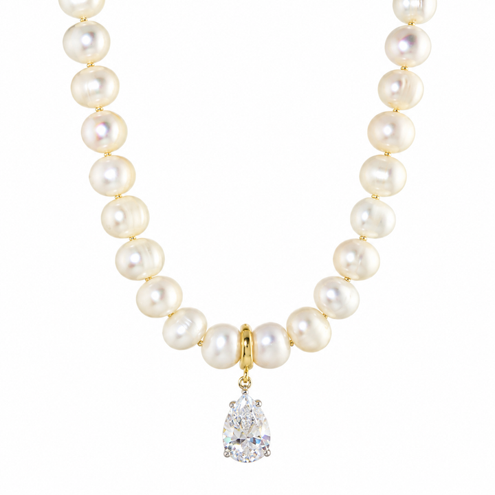 DIAMOND DROP PEARL NECKLACE