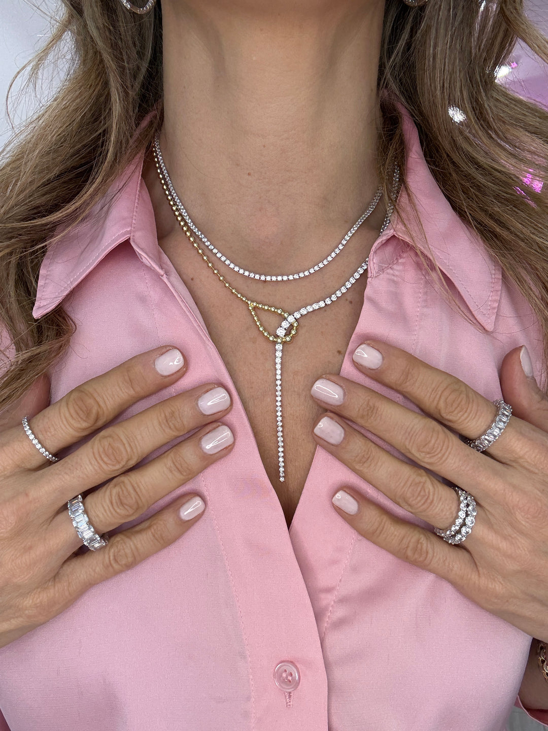 TWO TONE TENNIS Y LARIAT NECKLACE