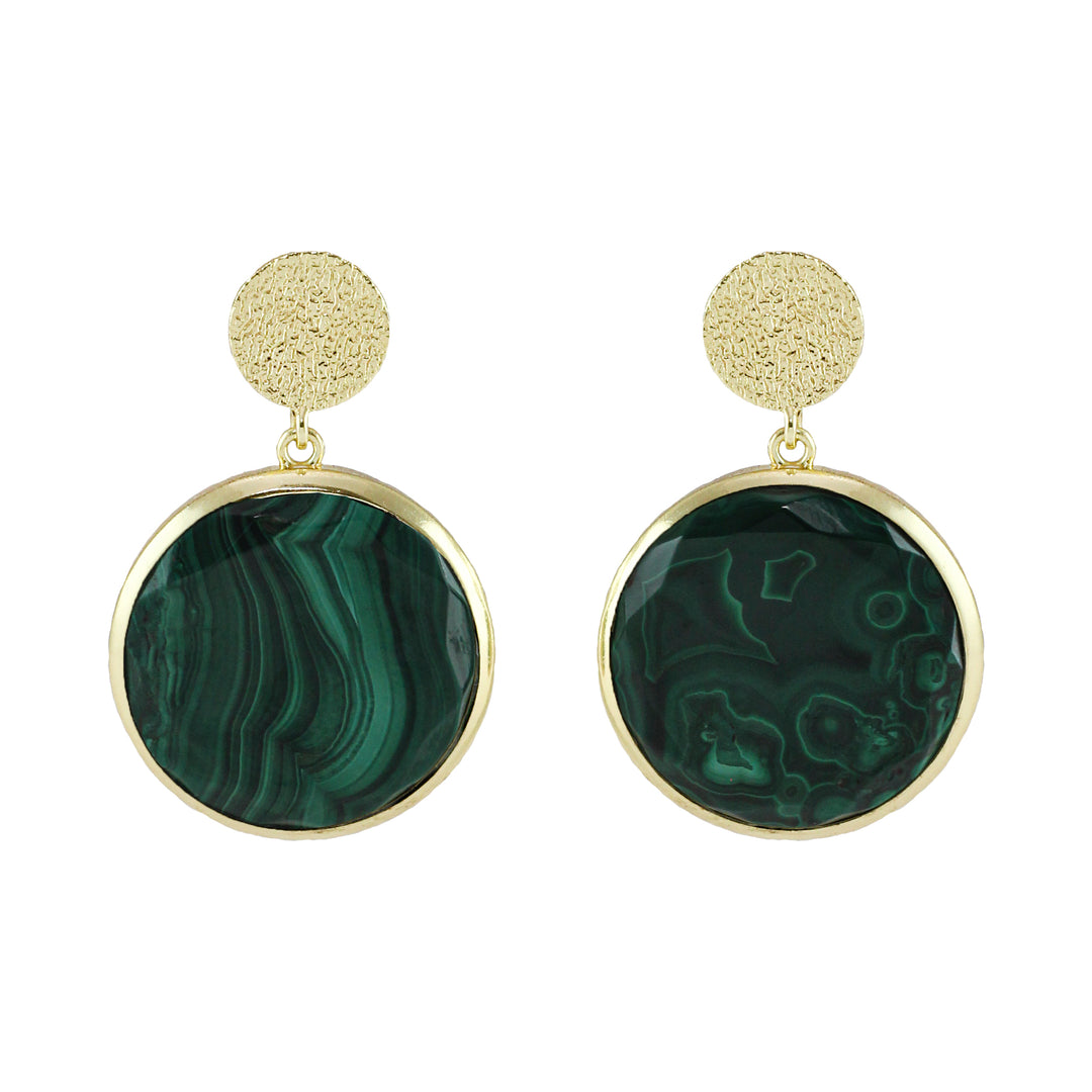 malachite circle stone drop earrings