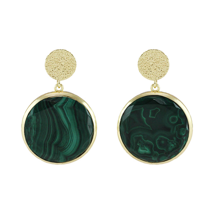 malachite circle stone drop earrings