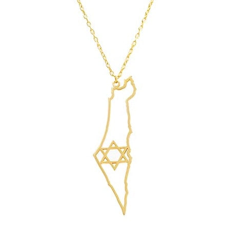 Gold map of Israel necklace