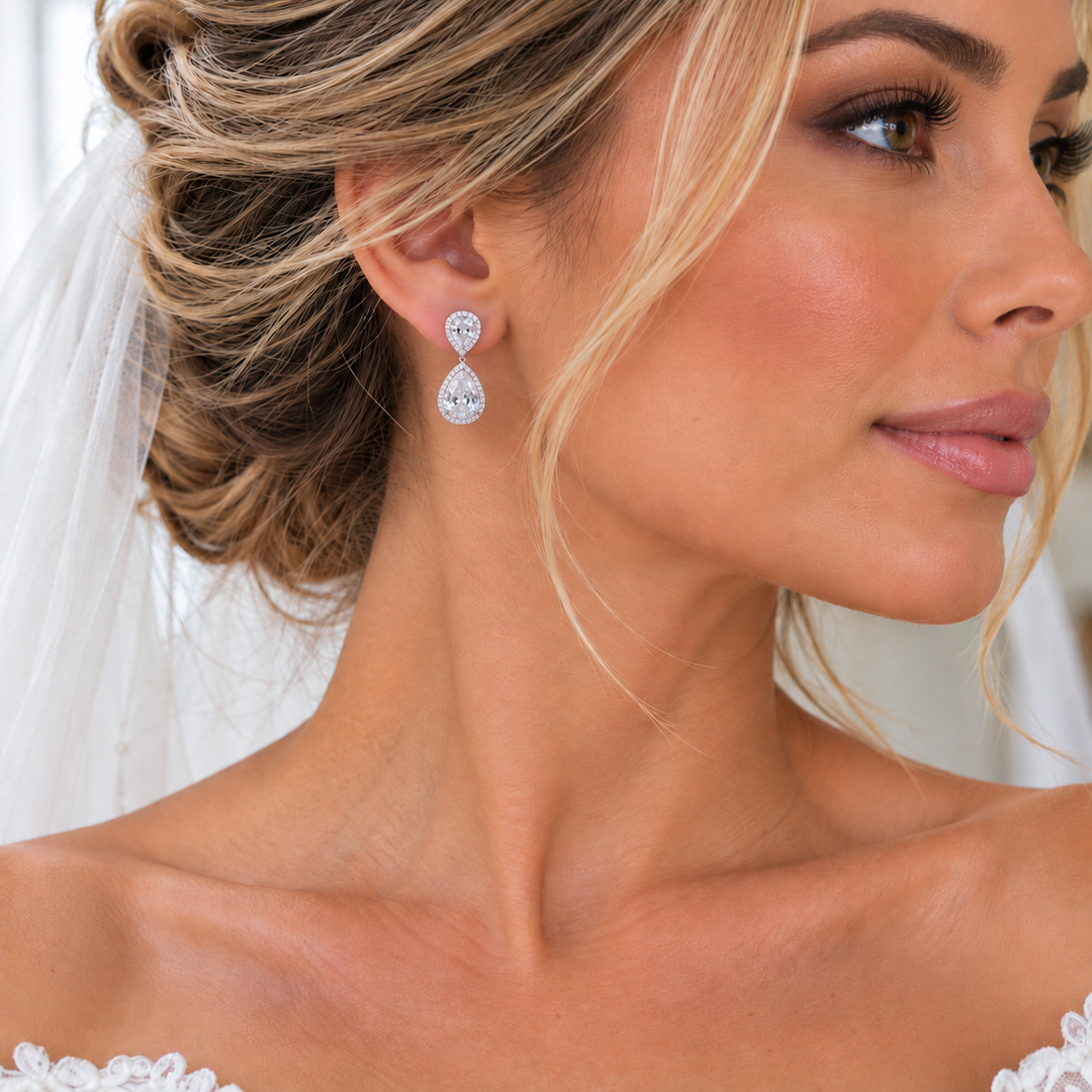 BRIDAL DOUBLE PEAR DROP EARRINGS