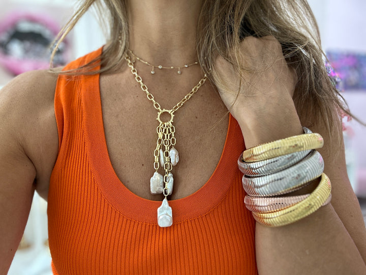 MULTI PEARL CHAIN LINK LARIAT