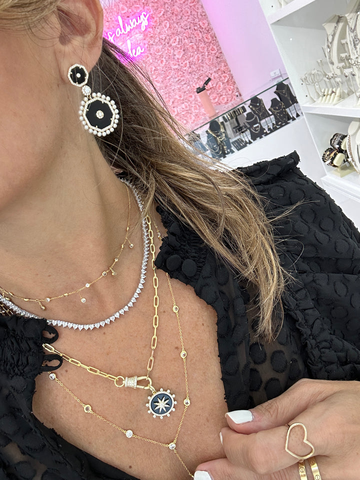 OCTAGON PEARL BOARDER DROP EARRINGS
