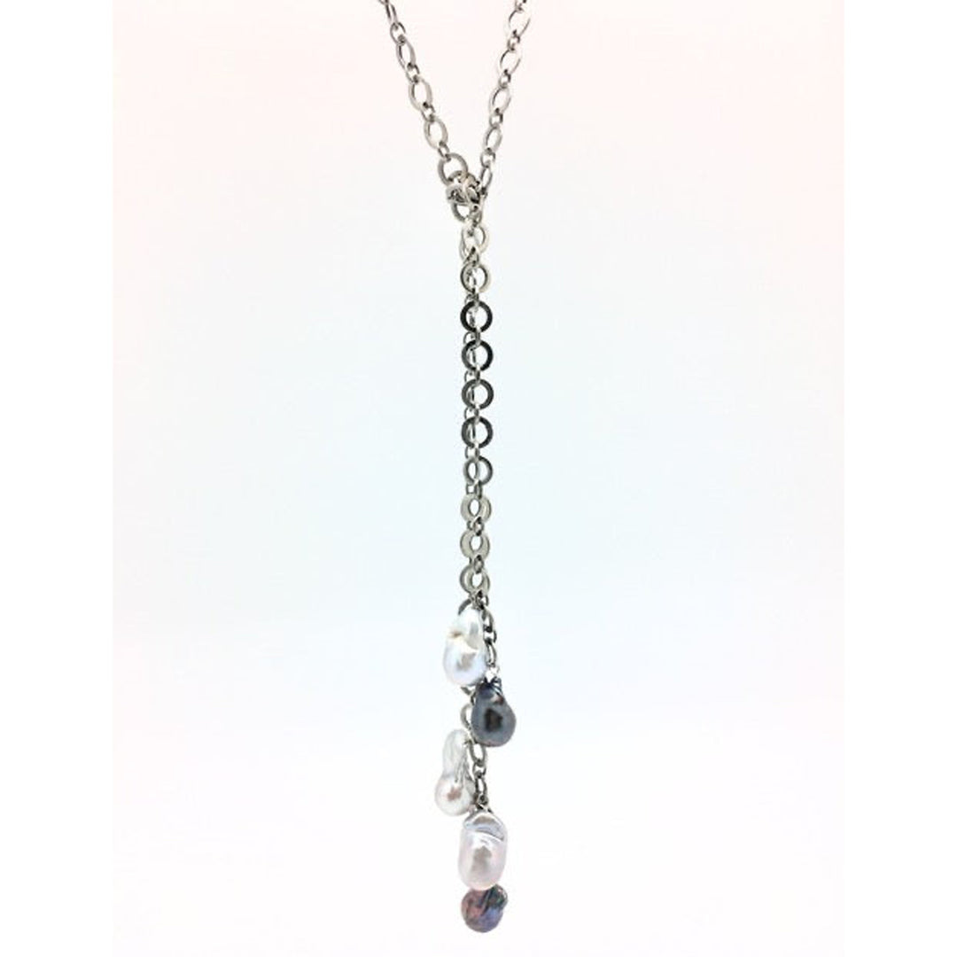 LONG LINK &amp; PEARL LARIAT NECKLACE
