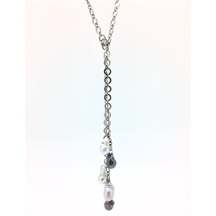 LONG LINK &amp; PEARL LARIAT NECKLACE