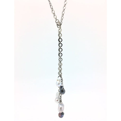 LONG LINK & PEARL LARIAT NECKLACE