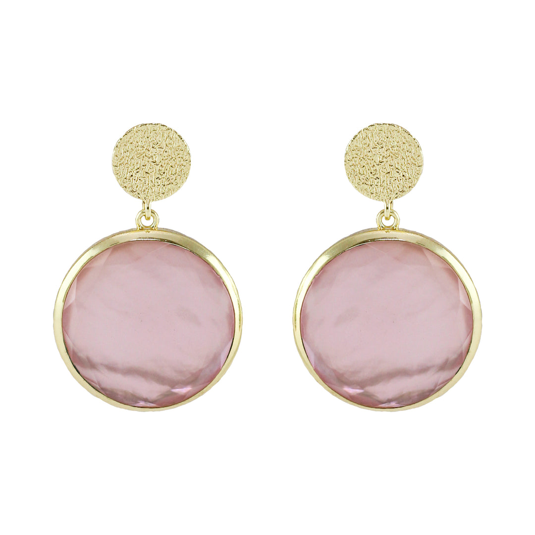 pink quartz circle drop earrings