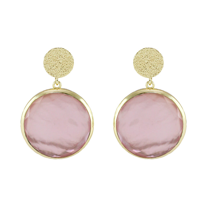pink quartz circle drop earrings