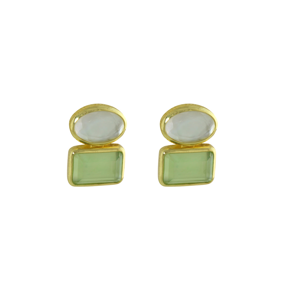 OVAL &amp; SQUARE COLOR TWO STONE EARRINGS