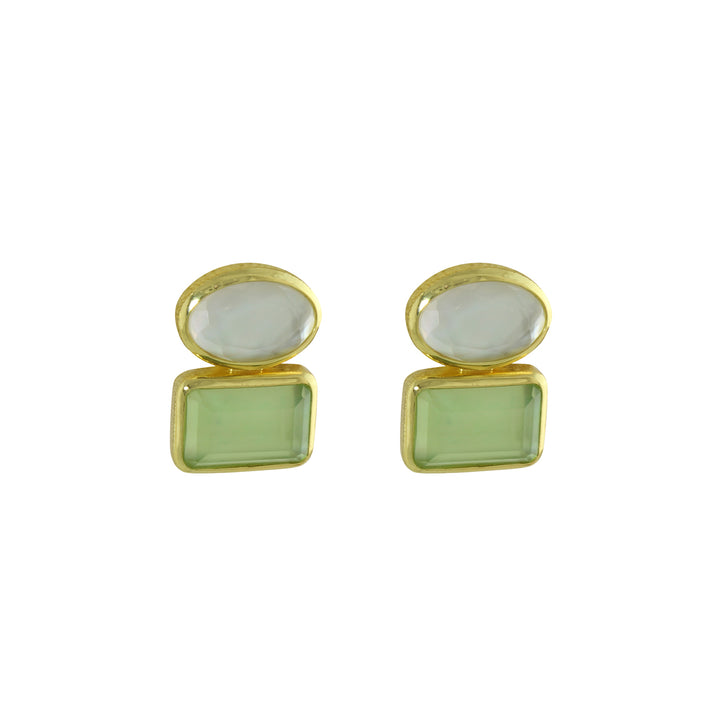 OVAL &amp; SQUARE COLOR TWO STONE EARRINGS