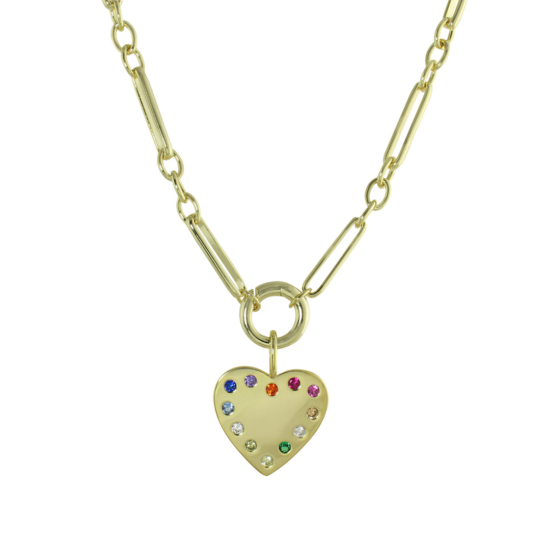 Mixed Link necklace with multicolor heart