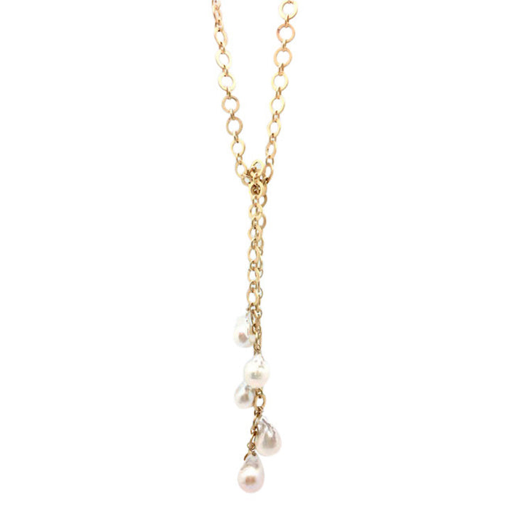 LONG LINK &amp; PEARL LARIAT NECKLACE