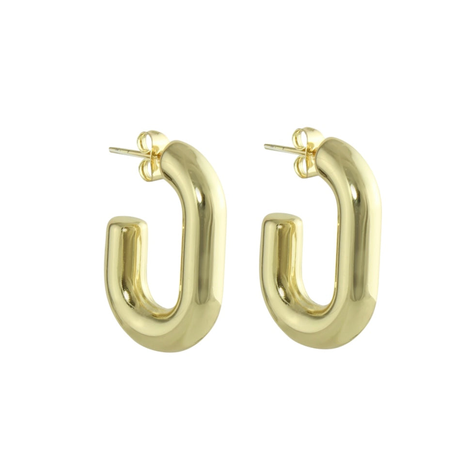 OPEN PUFFED RECTANGLE HOOP EARRINGS