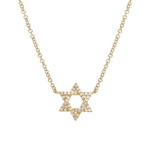 Gold diamond star of David necklace 14 K