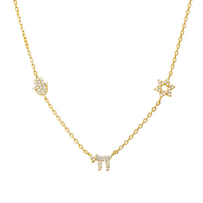 PAVÈ STAR OF DAVID  CHAI HAMSA NECKLACE