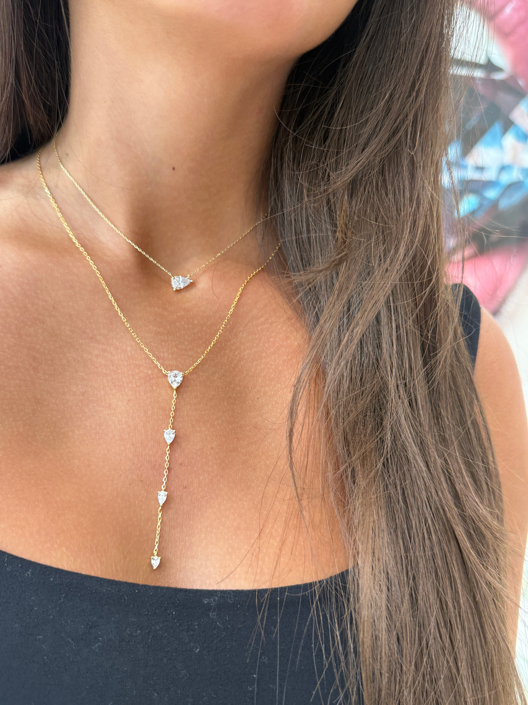 SIDEWAYS PEAR SOLITAIRE NECKLACE