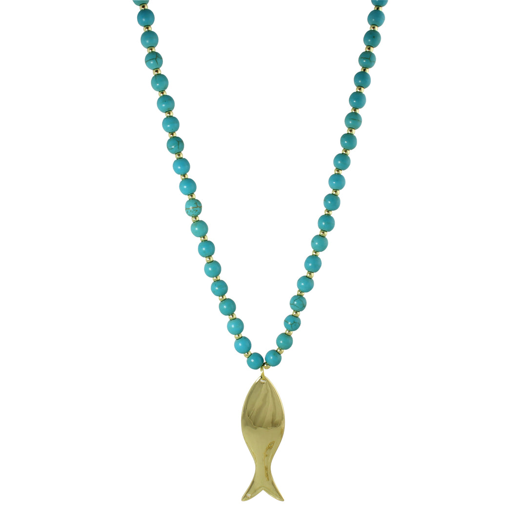 LONG TURQUOISE BEAD FISH NECKLACE