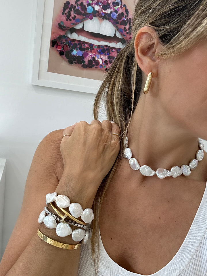 WHITE COIN PEARL CHOKER NECKLACE